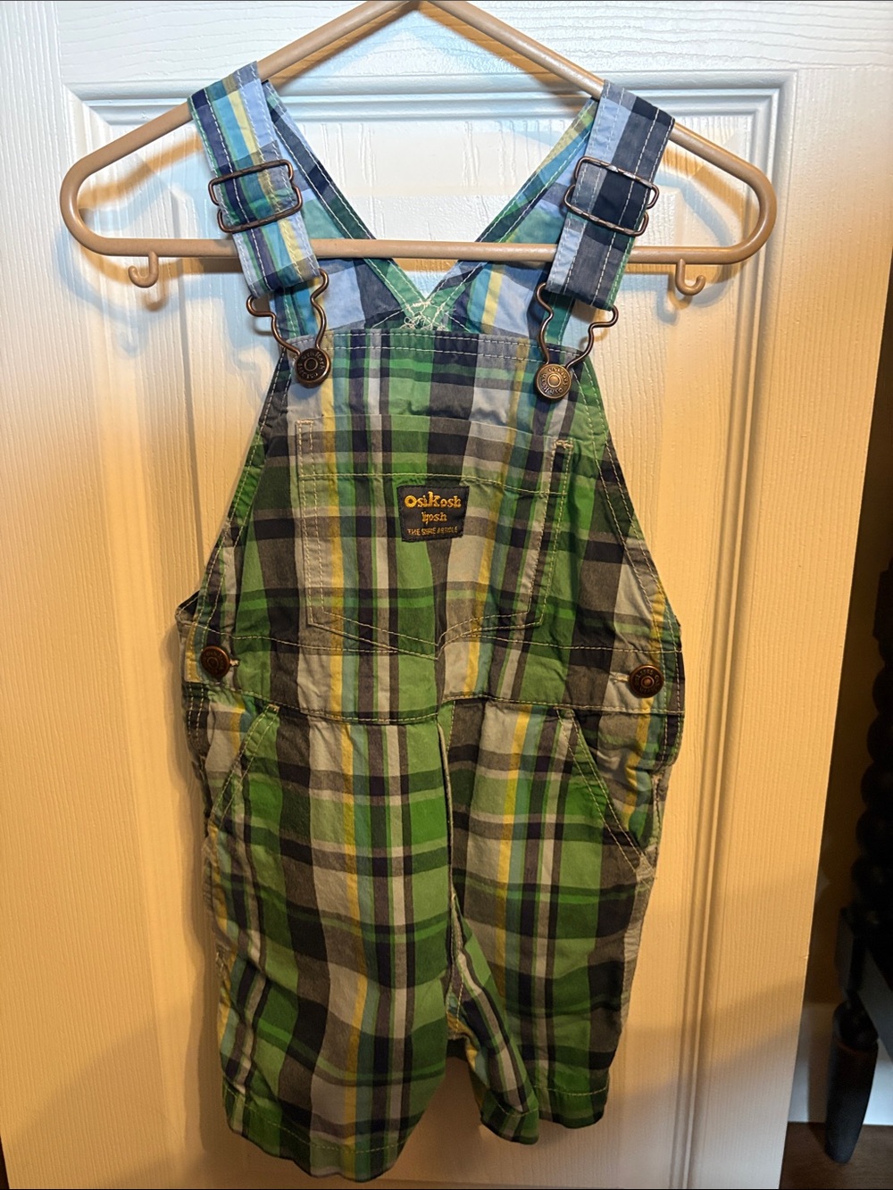 OshKosh B'gosh Green Blue Plaid Kids Overalls